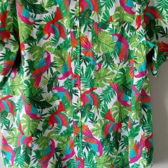 Old Navy XL Everyday Regular Fit Hawaiian Shirt Green Red Button Down Brand NEW - Picture 3 of 4